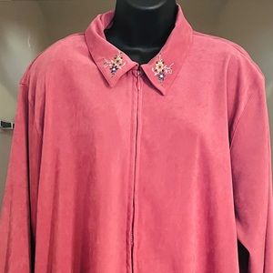 Alfred Dunner Faux Suede Rose Bomber Jacket